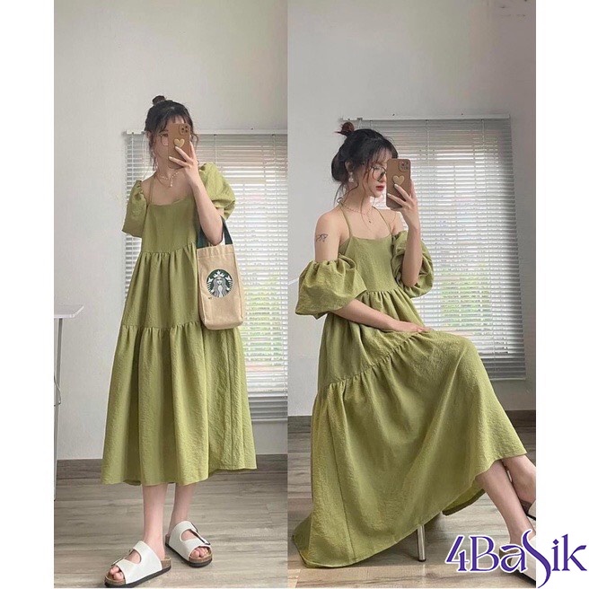 Váy đi biển mặc 3 kiểu dáng babydoll tay rời, Váy 2 dây maxi dáng dài 4 màu - MX05