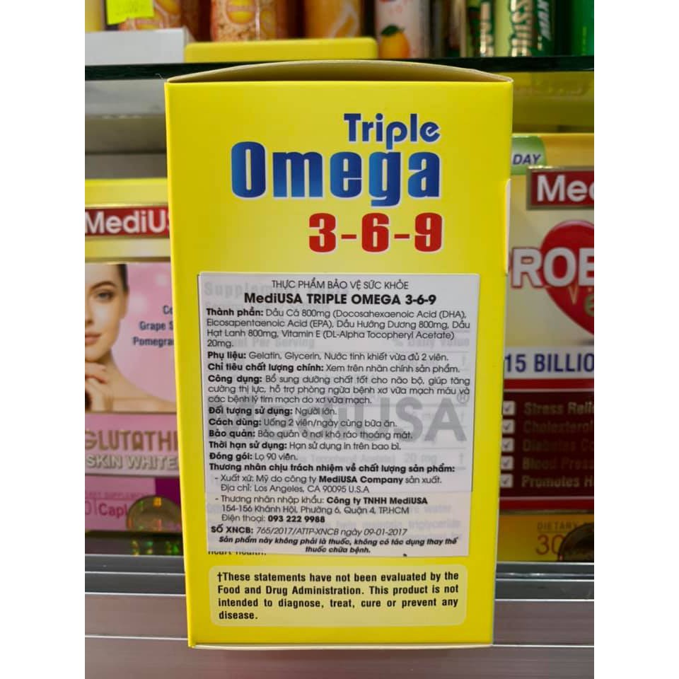 Viên uống bổ não tăng cường thị lực MediUSA Triple Omega 369⚡Nhập khẩu Mỹ⚡Hộp 90 viên giúp bổ não sáng mắt