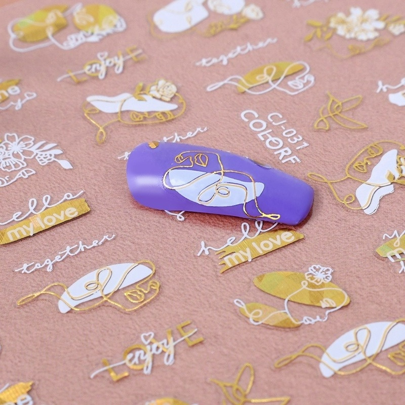 Miếng Dán Trang Trí Móng Tay Tự Dính Họa Tiết Hoa/ Hình Học Màu Đồng Gradient Xinh Xắn Thời Trang