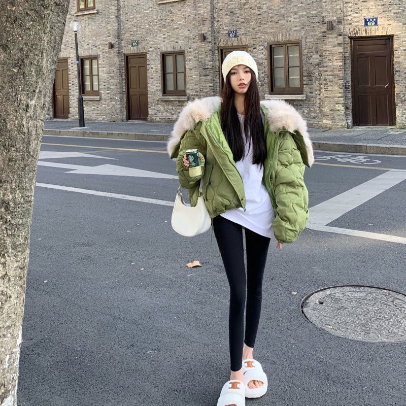 FXDAZI Áo khoác phao cotton phối cổ lông mùa đông 2021 cho nữ