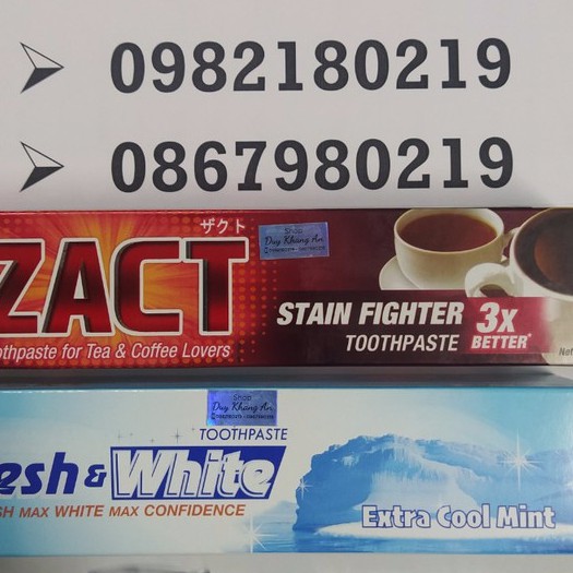 2 Tuýp Kem đánh răng Zact 190g và Fresh and White (Xanh Lam)160g