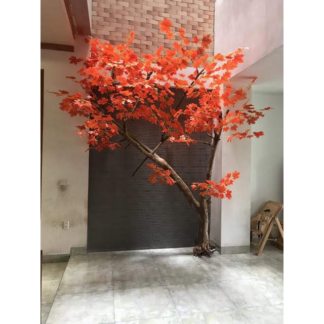 Combo 12 cành lá phong đỏ vải lụa đẹp, lá to 15 lá, lá nhỏ 25 lá