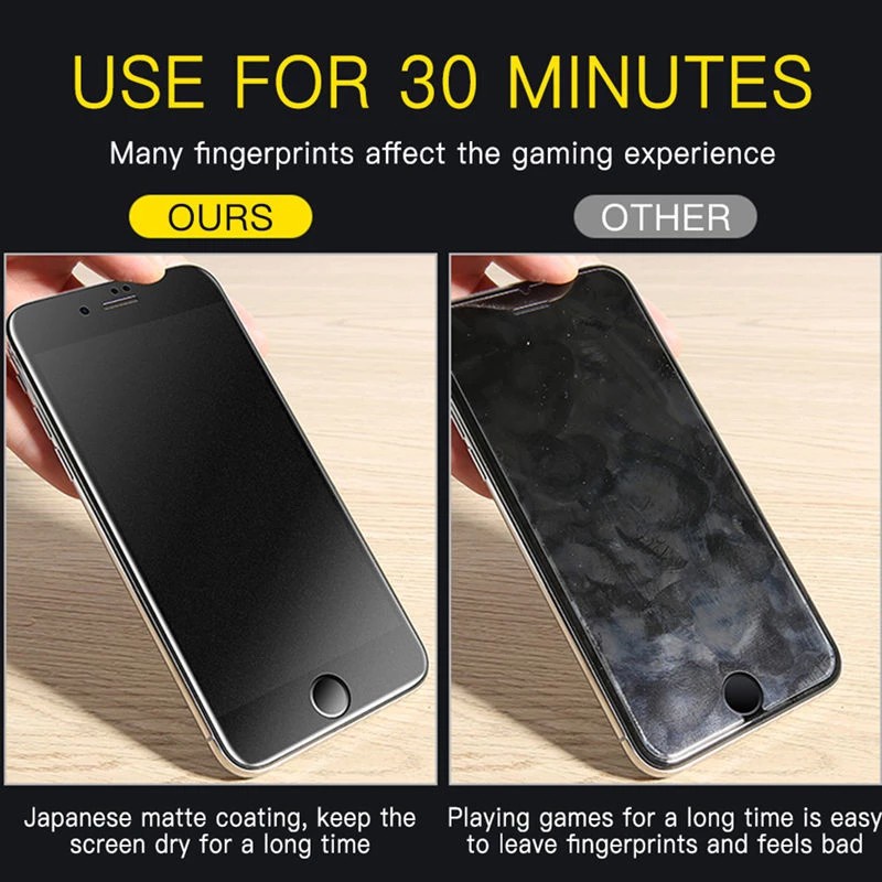 for IPhone 14  Pro Max Kính Cường Lực Nhám Viền Bóng Chống Vân Tay iphone AG for IPhone 14 13 Pro Max 12 Pro Max 11 Pro Max X 8 7 6s Plus