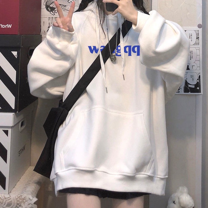 Áo Hoodie Dáng Rộng In Chữ Phong Cách Hàn Quốc Thời Trang Mùa Đông Cho Nữ