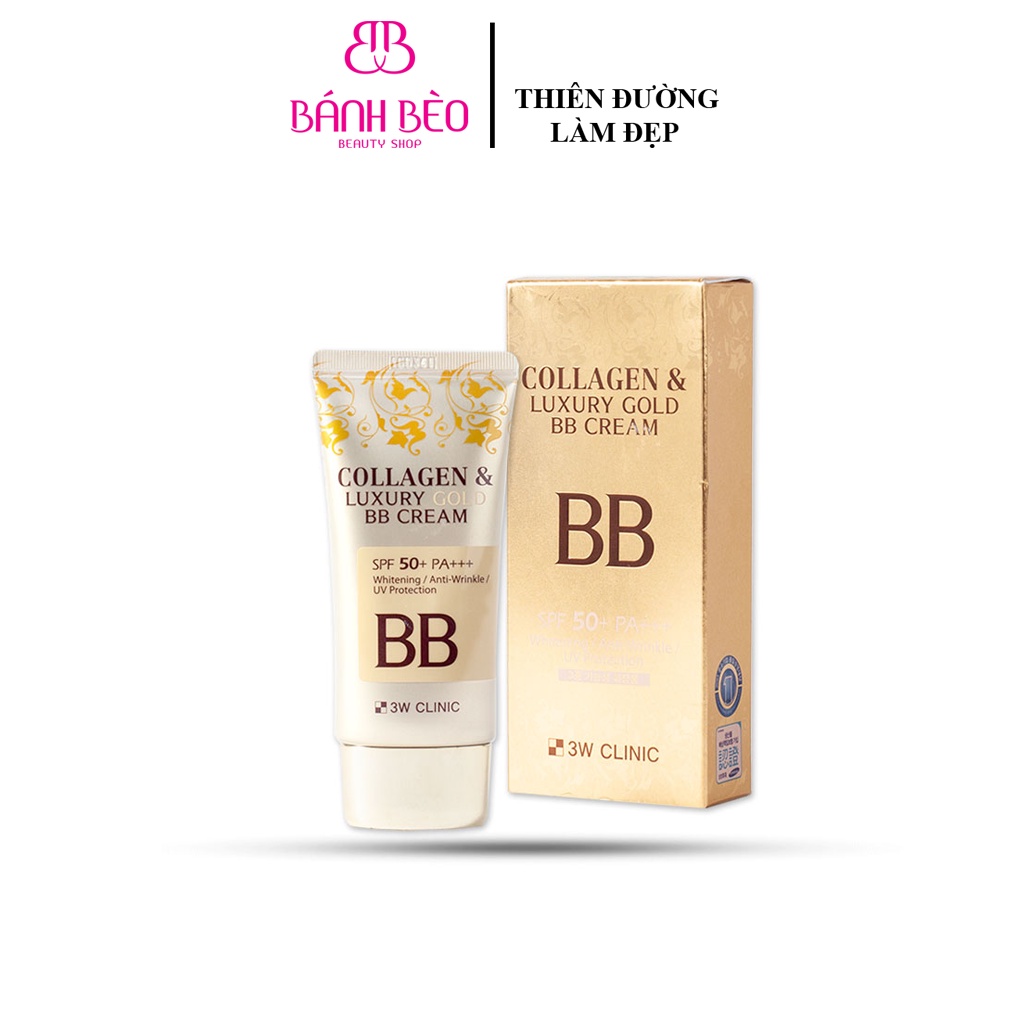 Kem nền trang điểm 3 trong 1 3W Clinic Collagen &amp; Luxury Gold BB Cream SPF50+ PA+++ 50ml