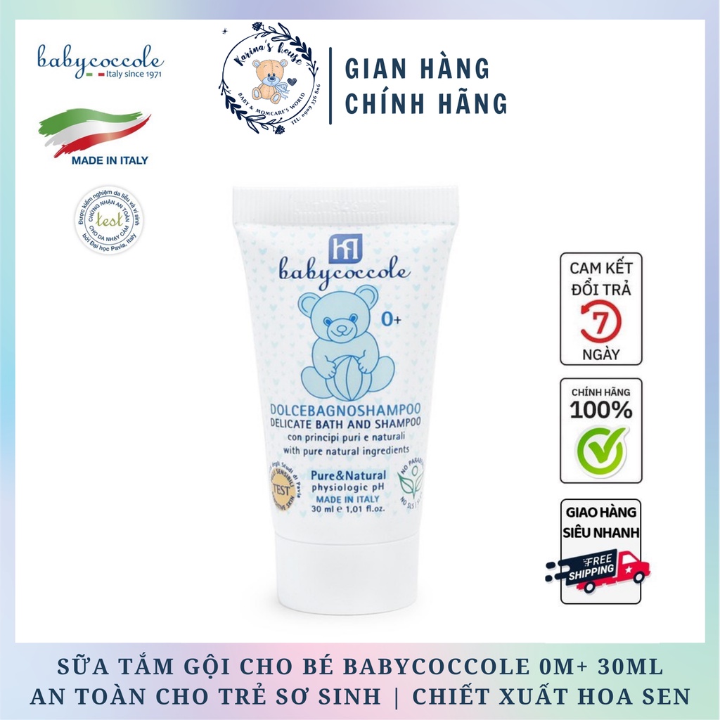 Sữa tắm gội cho bé Babycoccole 0M+ an toàn cho trẻ sơ sinh & em bé chiết xuất hoa sen 30ml