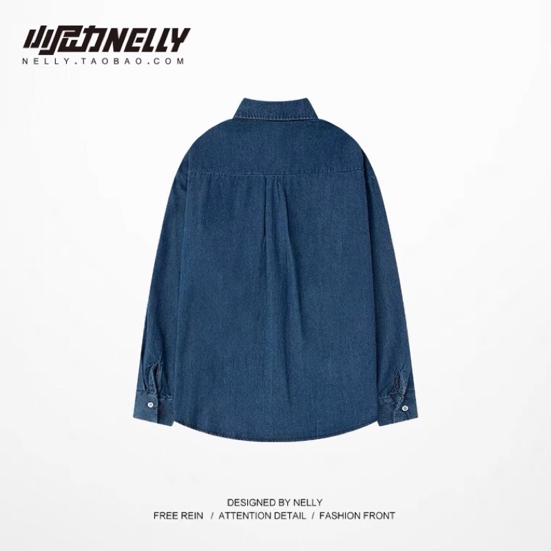Áo sơ mi denim dài tay  Nelly Heybig dáng form rộng dành cho nam và nữ 69