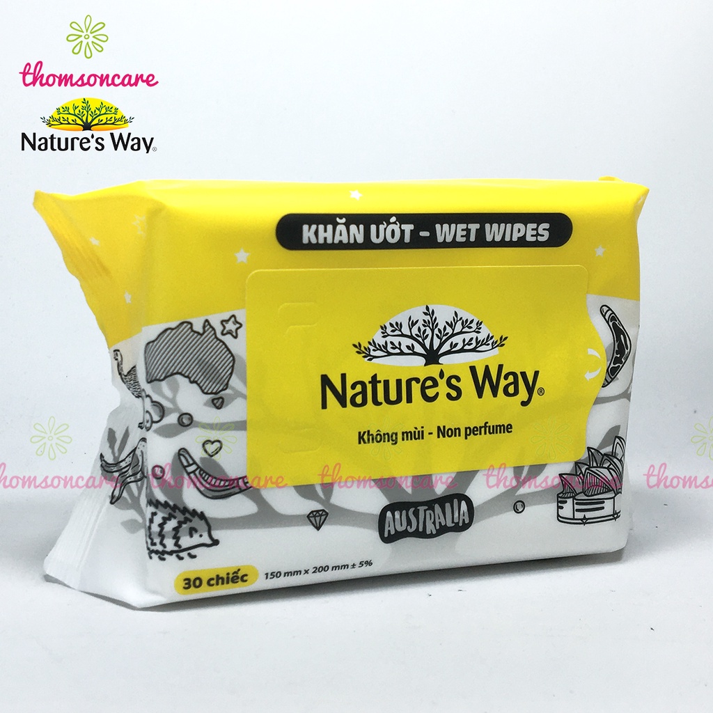 Khăn giấy ướt không mùi Nature Way, an toàn cho da bé, khăn lau vệ sinh đa năng tiện lợi, mini bỏ túi từ lô hội