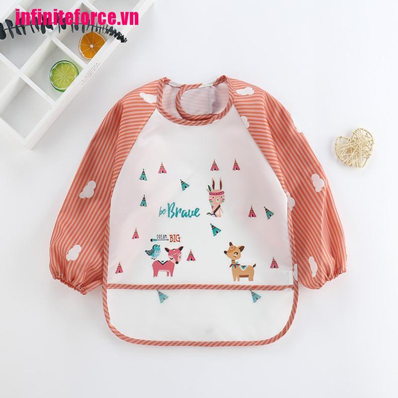 Yếm Ăn Dài Tay Chống Thấm Nước Kèm Túi Tiện Lợi