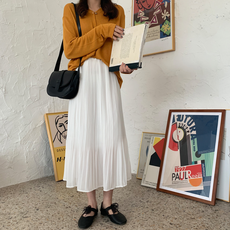 Chân váy midi vải chiffon eo cao xếp ly mỏng nhiều màu tùy chọn cho nữ | BigBuy360 - bigbuy360.vn