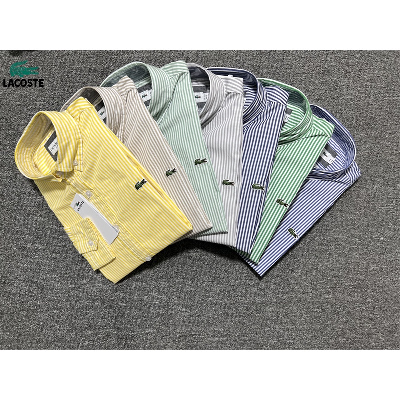 Áo Sơ Mi Cotton Dài Tay Kẻ Sọc Thêu Hình Lacoste Pemong Cao Cấp Thời Trang Mùa Hè Cho Nam 2022