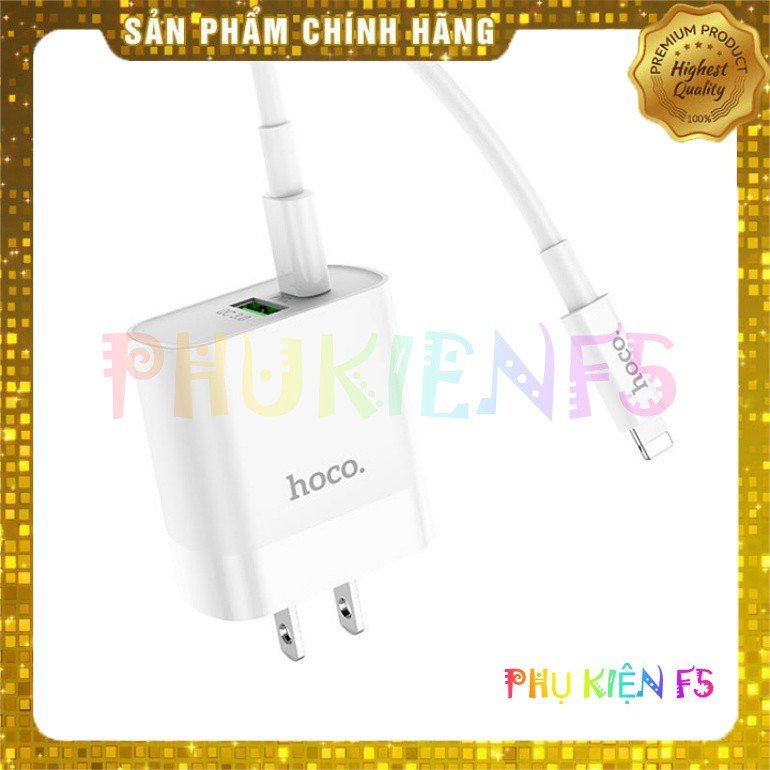 Bộ Sạc Nhanh IPhone PD20W Hoco C80 Chính Hãng Hỗ Trợ PD/QC3.0 2 C USB Và Type C , Có Kèm Cáp Type C To Lightning PD 1M