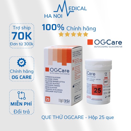 Lọ 25 Que thử đường huyết Ogcare dùng cho MÁY ĐO ĐƯỜNG HUYẾT OG CARE - Hộp 25 que [CHÍNH HÃNG]