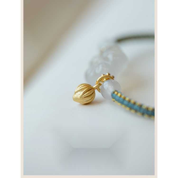 [Hàng Mới] Vòng Tay Dây Bện Đính Đá Mã Não Trắng Phong Cách Retro