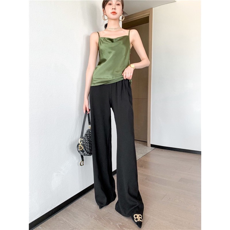 Quần ống rộng satin lụa lưng cao mềm mịn | BigBuy360 - bigbuy360.vn