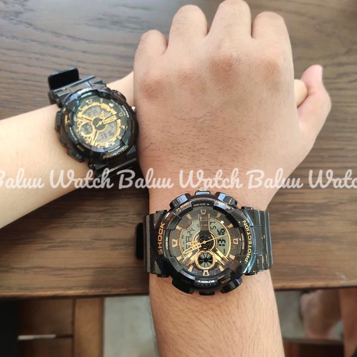 Đồng hồ thể thao nam nữ kim điện tử - GA220 đen 3 kim vàng kun shop