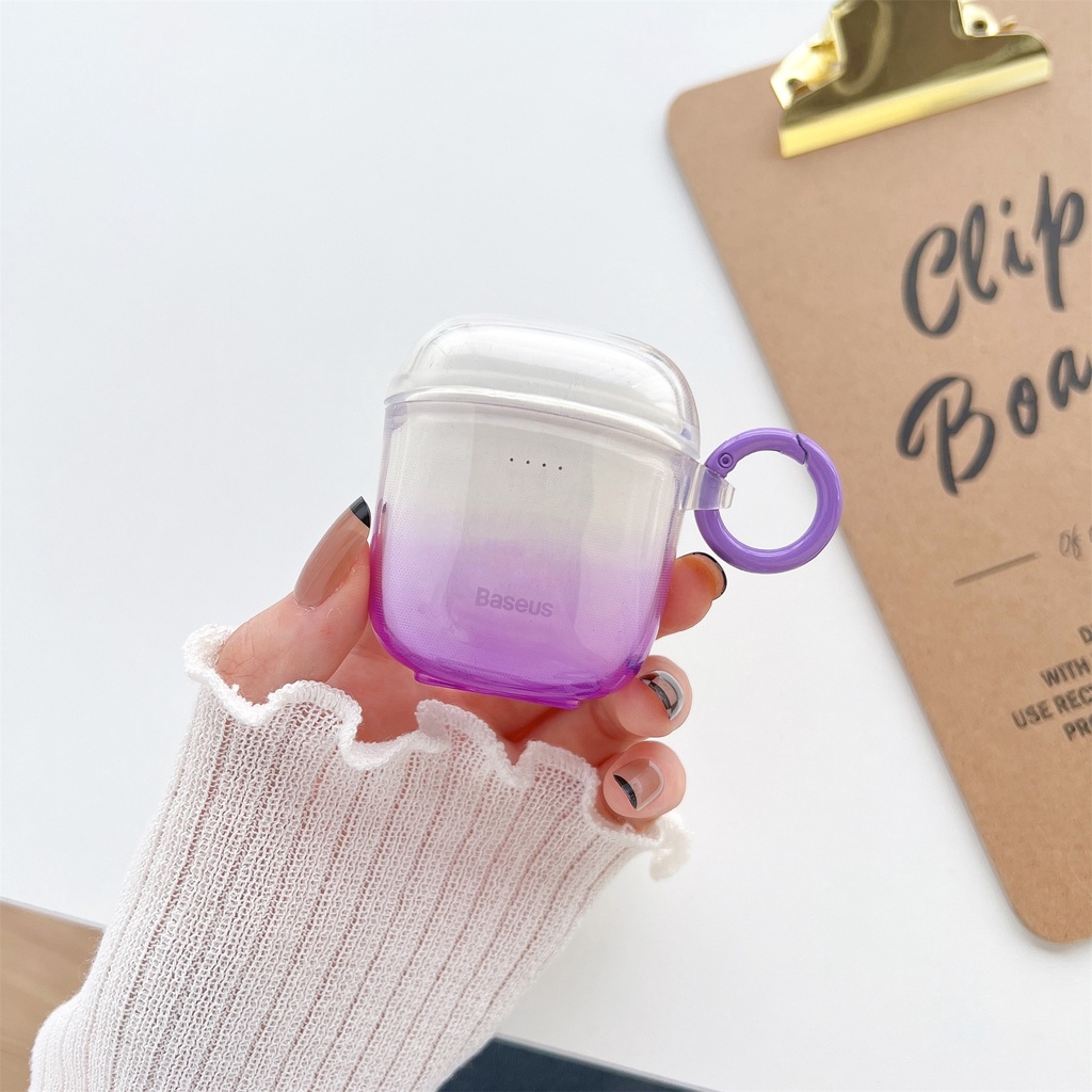 Vỏ Bảo Vệ Hộp Sạc Tai Nghe Không Dây Bằng Silicon TPU Mềm Trong Suốt Màu Gradient Chống Sốc Chống Rơi Kèm Móc Baseus w04 / w04 pro TWS