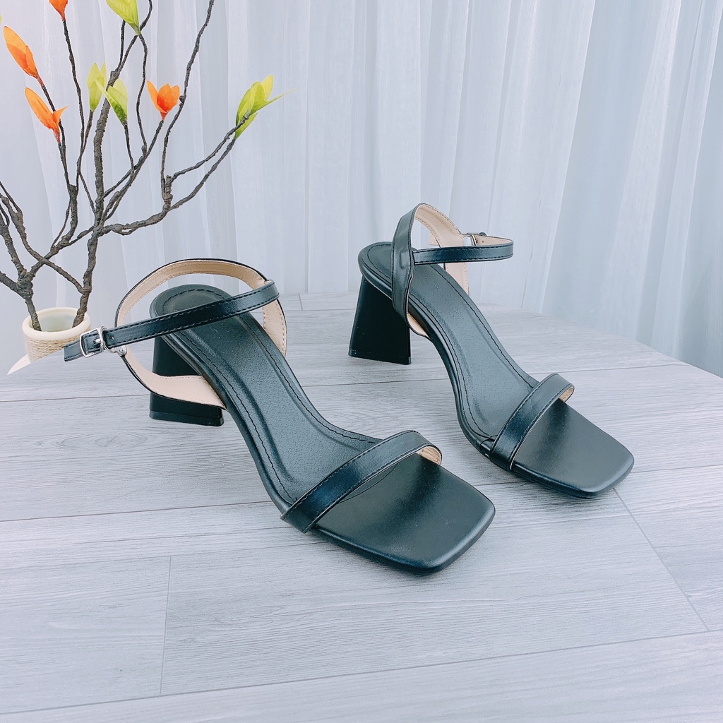 Sandal giày cao gót phối màu gót tam giác hot nhất cao 8cm - C76