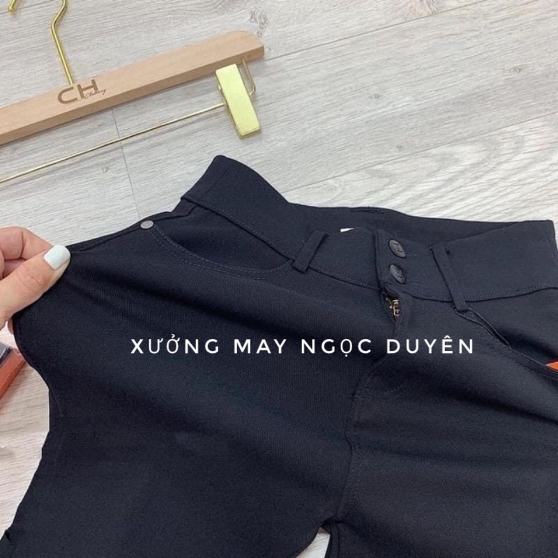 Quần legging nữ đen dài cạp cao 2 cúc gen bụng nâng mông ôm body - khóa kéo có đỉa túi trước sau - vải Umi siêu co giãn