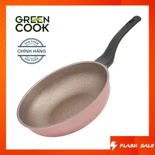 Chảo chống dính đáy từ vân đá  GREEN COOK 22 - 24 - 26 - 28 - 30 cm tay cầm chịu nhiệt - Hàng chính hãng