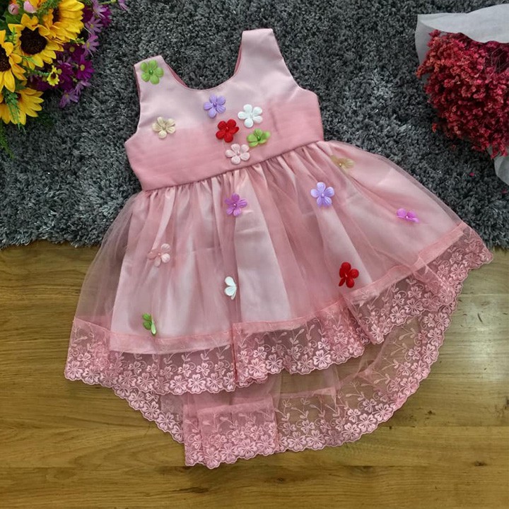 Đầm công chúa đuôi tôm đính hoa 3D size đại bé gái 22-40kg - Ninedra