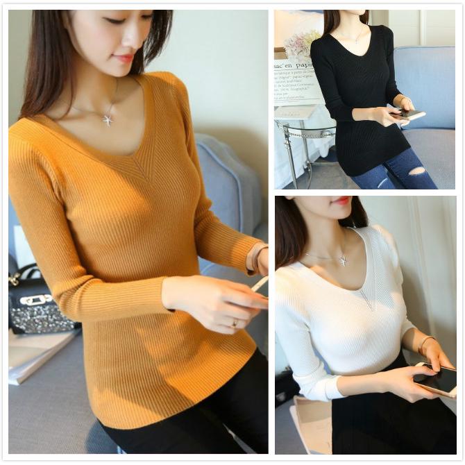 Áo len nữ cổ chữ V gợi cảm thời trang mùa thu