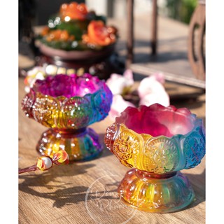 Chân Nến Lưu Ly - Đế Đèn Cầy Lưu Ly 8 Biểu Tượng Cát Tường Mật Tông Dùng cho Bàn Thờ