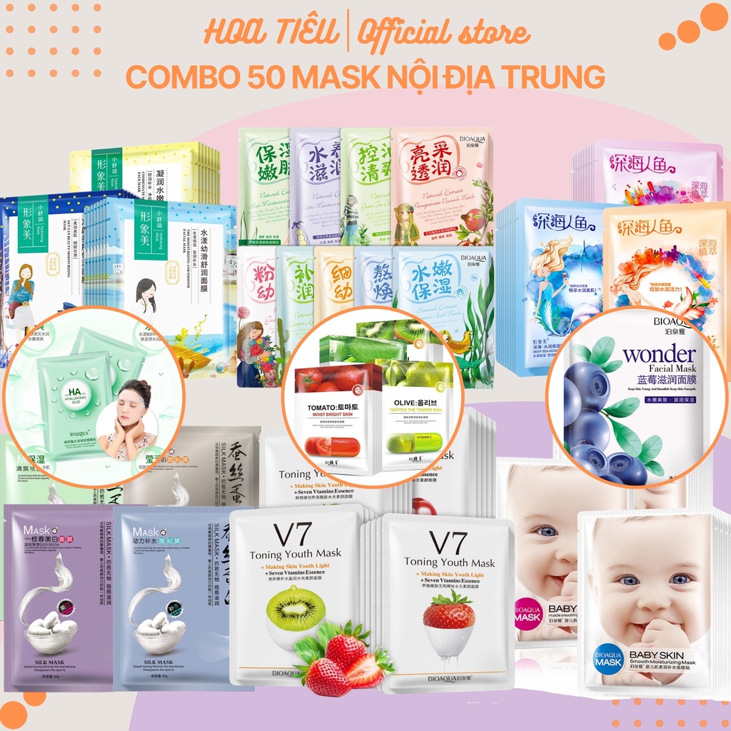 Combo 50 mặt nạ nội địa Trung, Bioaqua - Images mix các loại