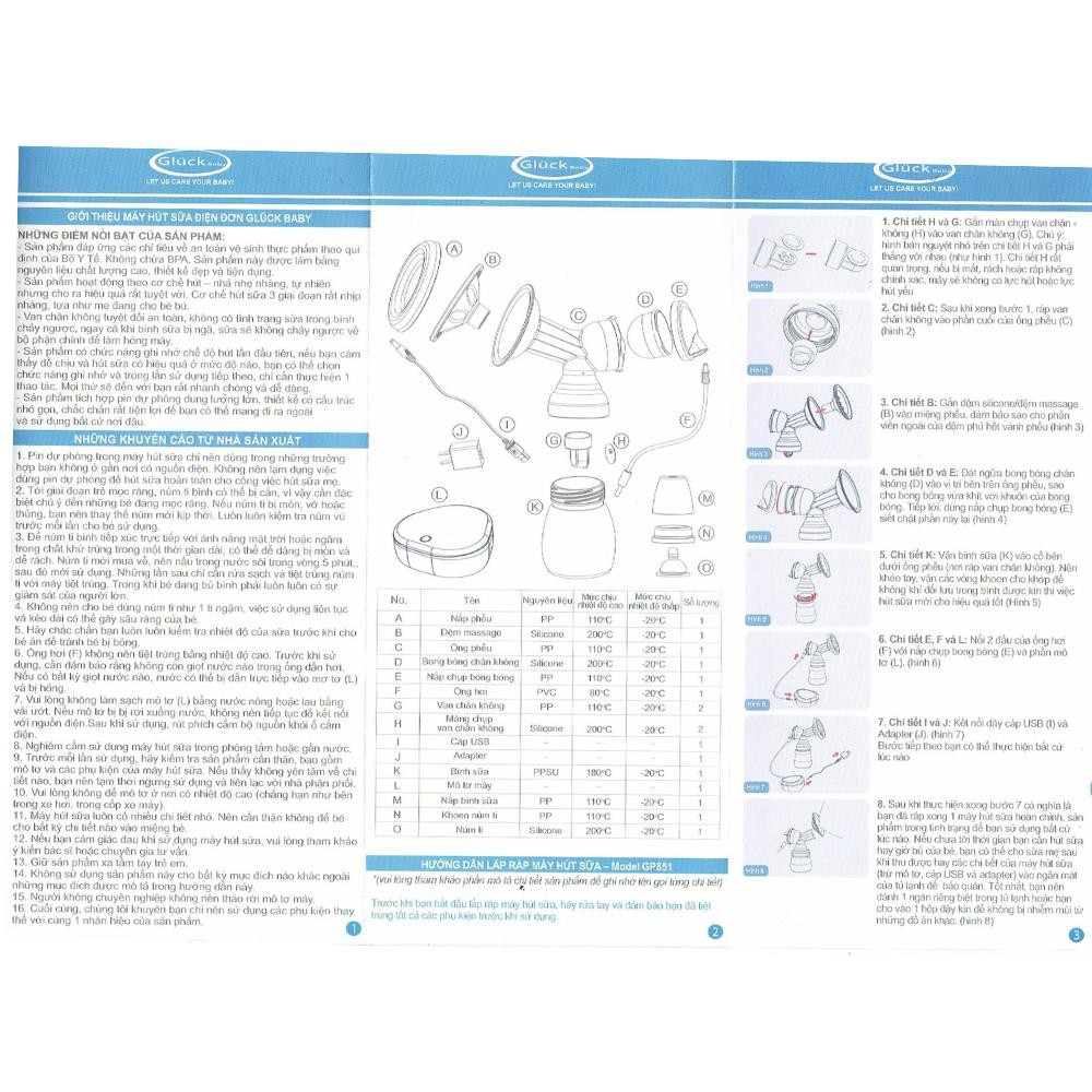 Máy hút sữa Gluck Baby cảm ứng pin sạc GP851