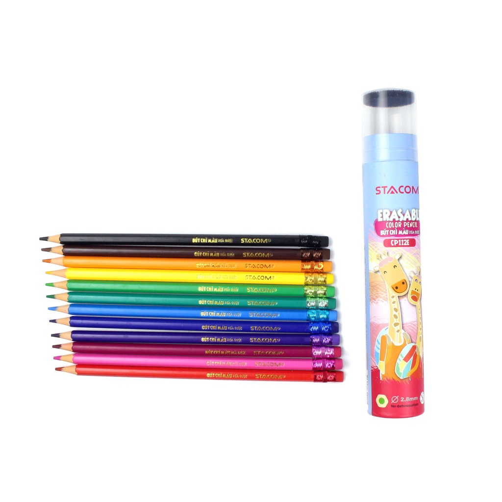 Bút chì màu gỗ xóa được Stacom 12/18/24 màu CP112