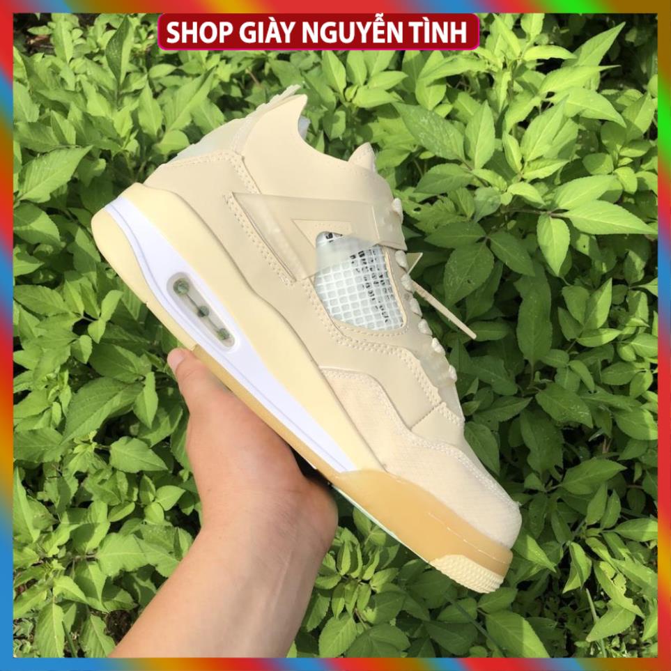 Giày thể thao Air Jordan 4 retro off white kem , Giày sneaker JD4 màu kem siêu hot mới nhất tặng Full box bill + 3 dây