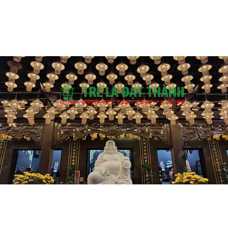 Đèn mây tre đan thả trần - đèn nón chân mây