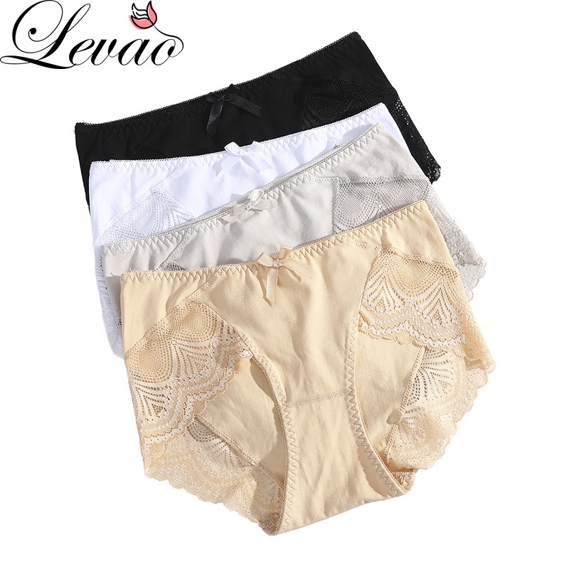 Quần lót LEVAO cotton eo trung màu đơn sắc thời trang thoải mái cho nữ