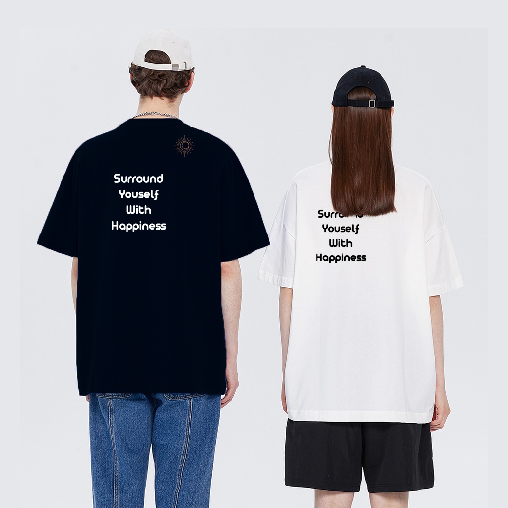 Áo Thun Tay Lỡ Nam Nữ Form Rộng YANDO OUTFITS HAPPINESS- AT0508 -Cotton 2 Chiều