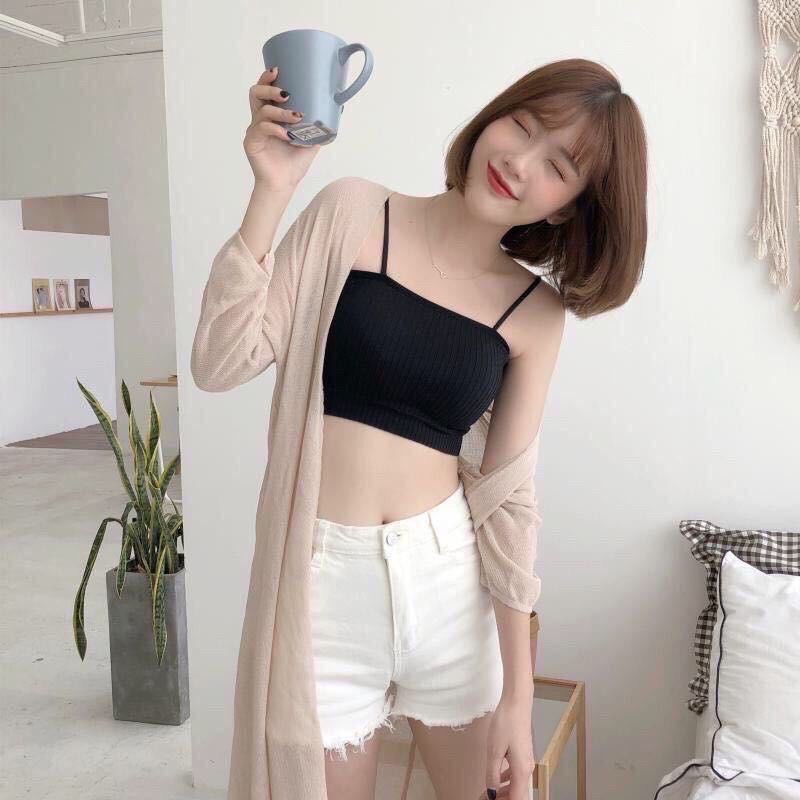 Áo Bra Quây Nữ Màu Đen Trắng Chất Cotton Dây Sợi Bún Co Dãn Bốn Chiều Thấm Hút Mồ Hôi Loại 1 Dễ Mix Đồ