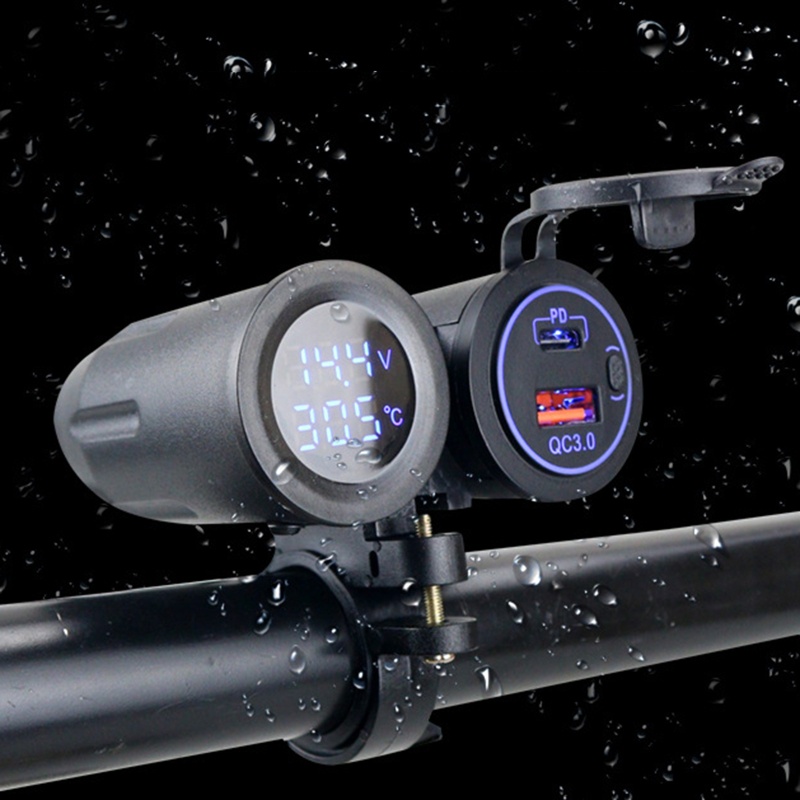 Tẩu Sạc PD QC3.0 Hai Cổng USB Có Màn Hình Hiển Thị Nhiệt Độ Cho Xe Hơi Xe Máy 12 / 24V