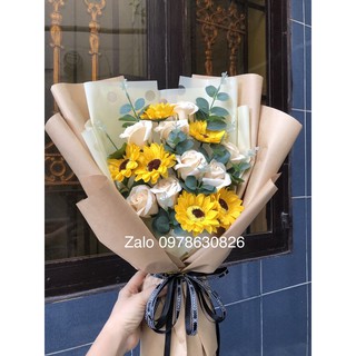 Hoa hồng sáp thơm & hoa hướng dương & lá Mimosa
