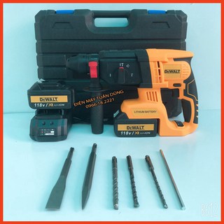 [HOT] Máy khoan đục bê tông Dewalt 118V, không chổi than, 2 Pin 10Cell - KÈM 5 MŨI KHOAN VÀ ĐỤC