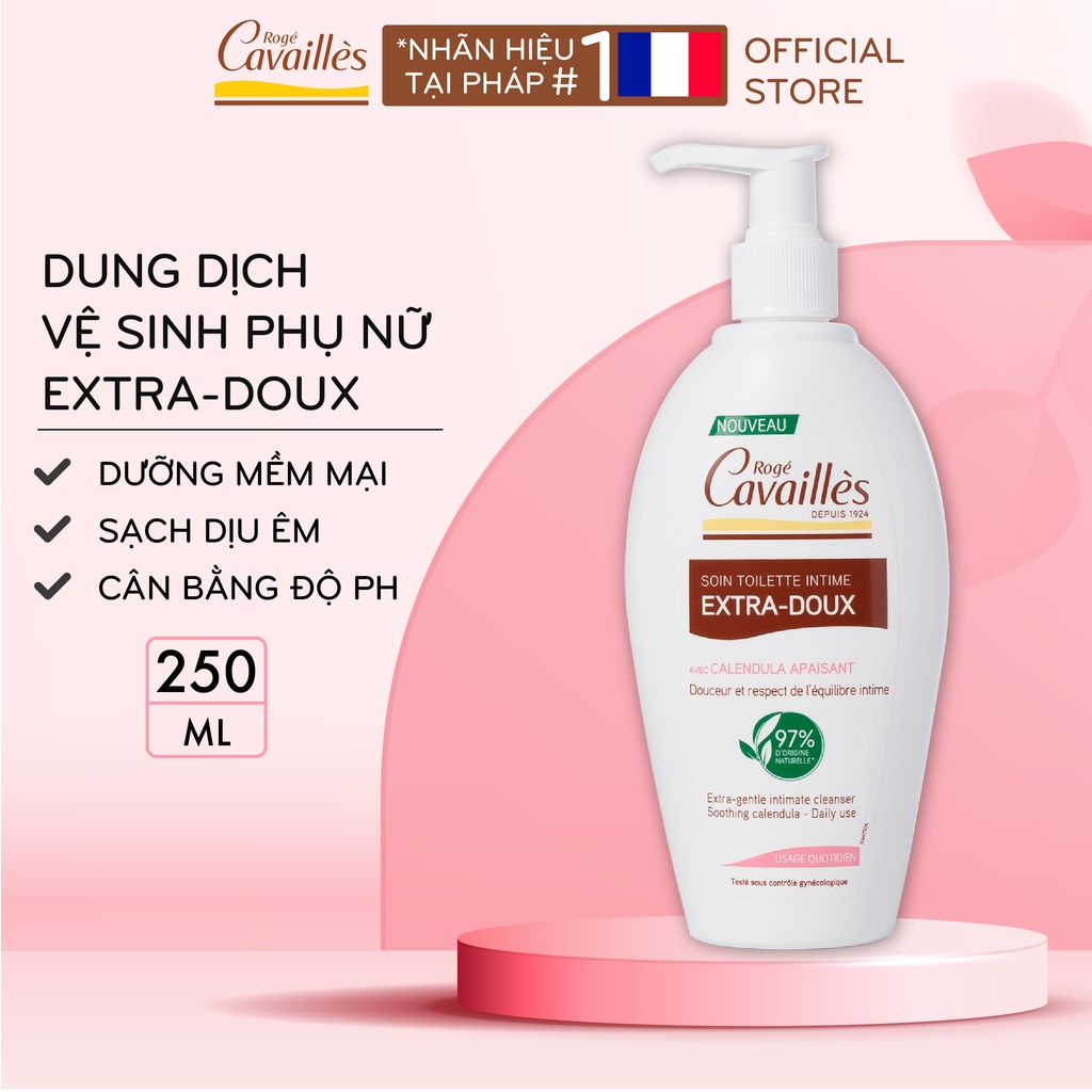 Dung dịch vệ sinh phụ nữ Roge Cavailles nhập khẩu chính hãng Pháp - Sản phẩm số 1 Châu Âu - 250ml
