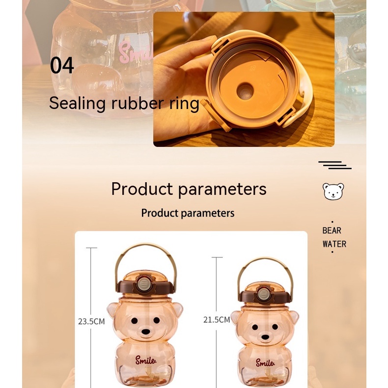 Bình Đựng Nước Cỡ Lớn Có Ống Hút Bằng Nhựa Hình Gấu Dễ Thương Sáng Tạo
