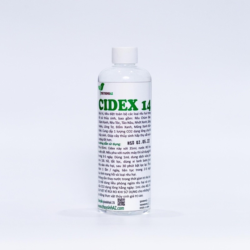 Dung dịch phòng trị rêu hại Cidex 14 nguyên chất - glutaraldehyde 2.6% (Chai 500ml )