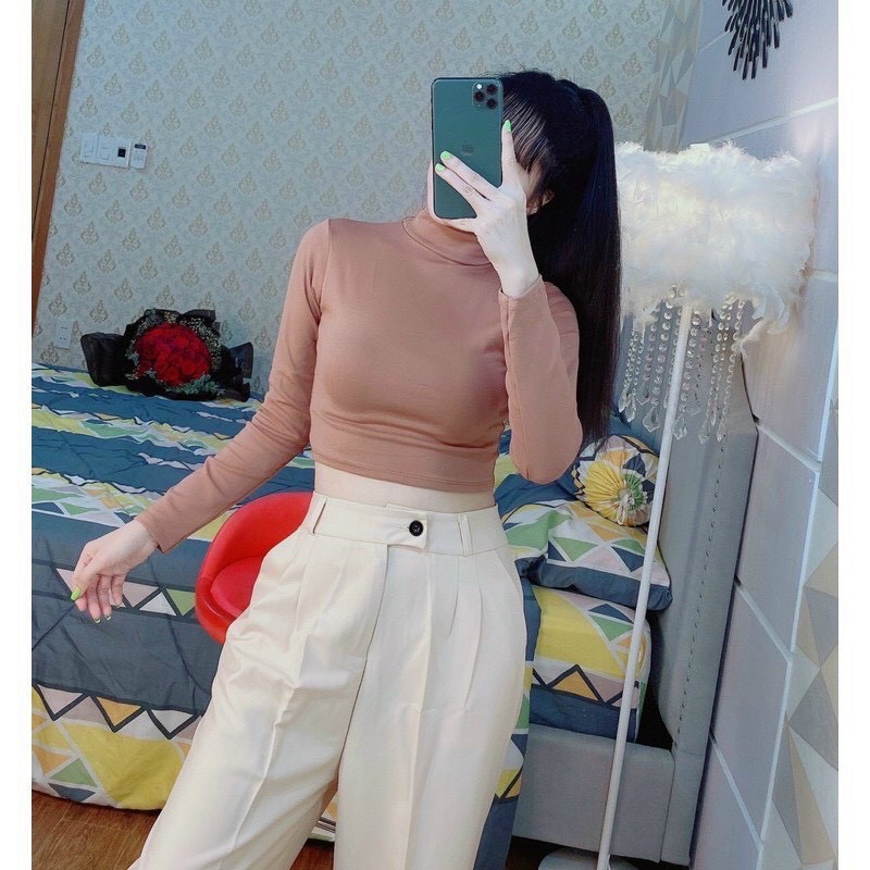 Áo thun cổ lọ tay dài dáng crt chất đẹp phối nhiều phong cách cho bạn gái ôm dáng xinh