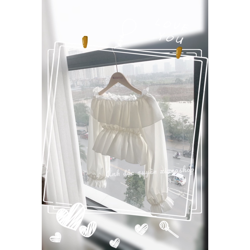 Áo trễ vai nữ croptop tay bồng bèo nhún bánh bèo tiểu thư xixeoshop - v74