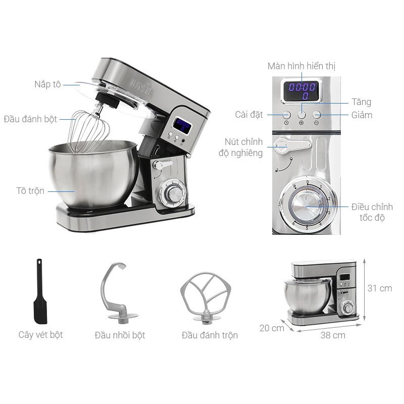 Máy nhồi bột kiêm đánh trứng Unie EM5 8L