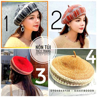 Nón Beret len kẻ vuông, mũ len freesize, mũ nồi xịn, mũ len mùa đông cao cấp