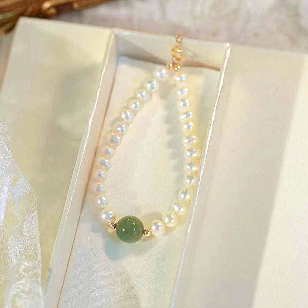 Vòng Tay Mạ Bạc 925 Đính Ngọc Trai Nhân Tạo Phong Cách Retro Thời Trang Cho Nữ