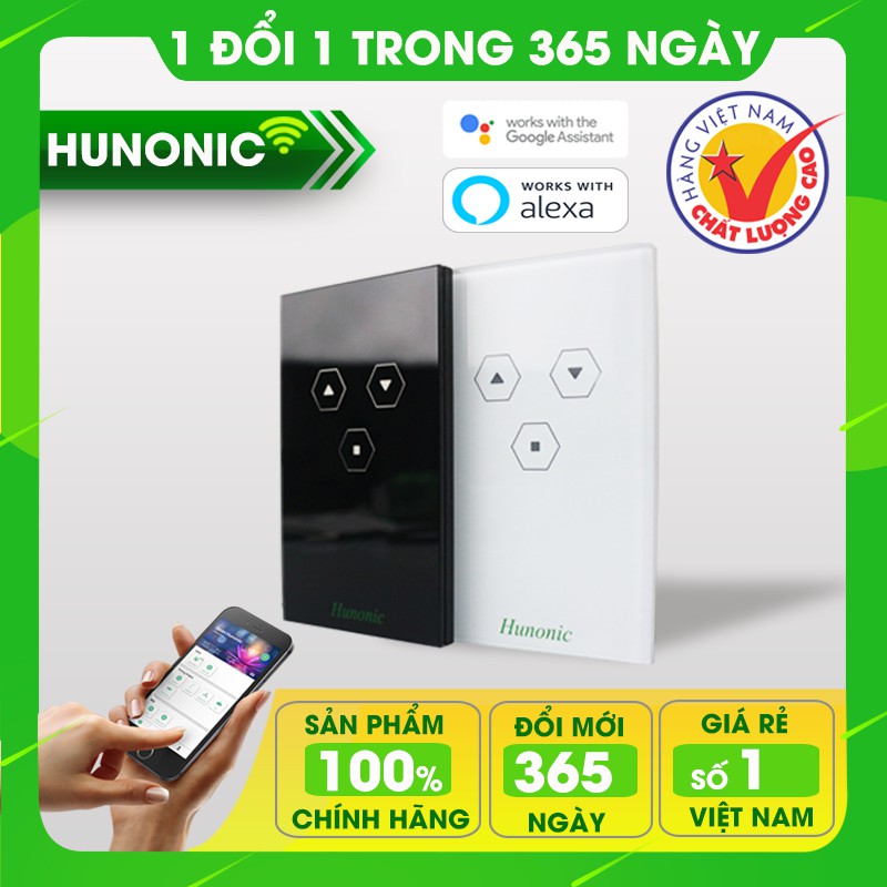 Công Tắc Cửa Cuốn Thông Minh Hunonic Door Trắng│Công tắc điều khiển cửa cuốn từ xa bằng điện thoại qua Wifi, Bluetooth