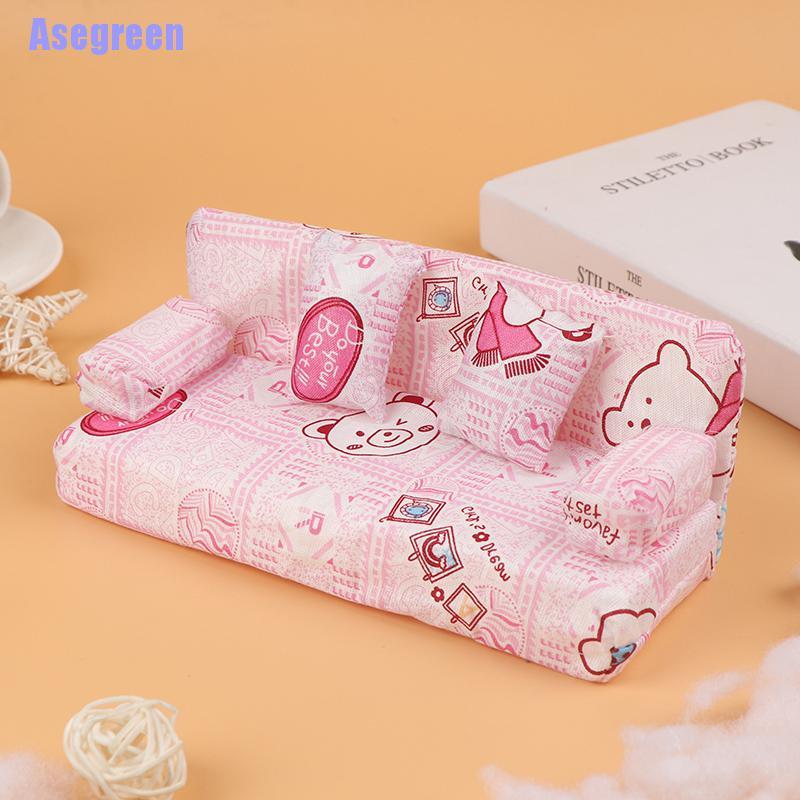 Set ghế sofa và 2 gối mini trang trí nhà búp bê