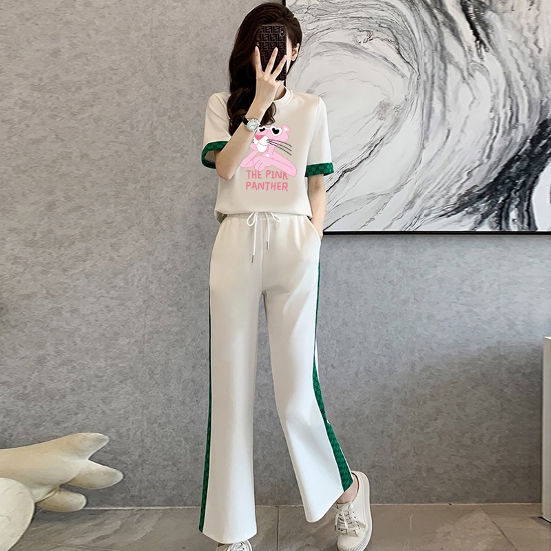 Bộ Đồ Thể Thao Áo Thun Dáng Rộng In Hoạt Hình Phối Quần Dài Thời Trang Mùa Hè Năng Động