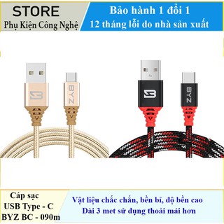 Cáp sạc byz-090t cổng usb type-c dài 3m tiện lợi - hỗ trợ sạc nhanh
